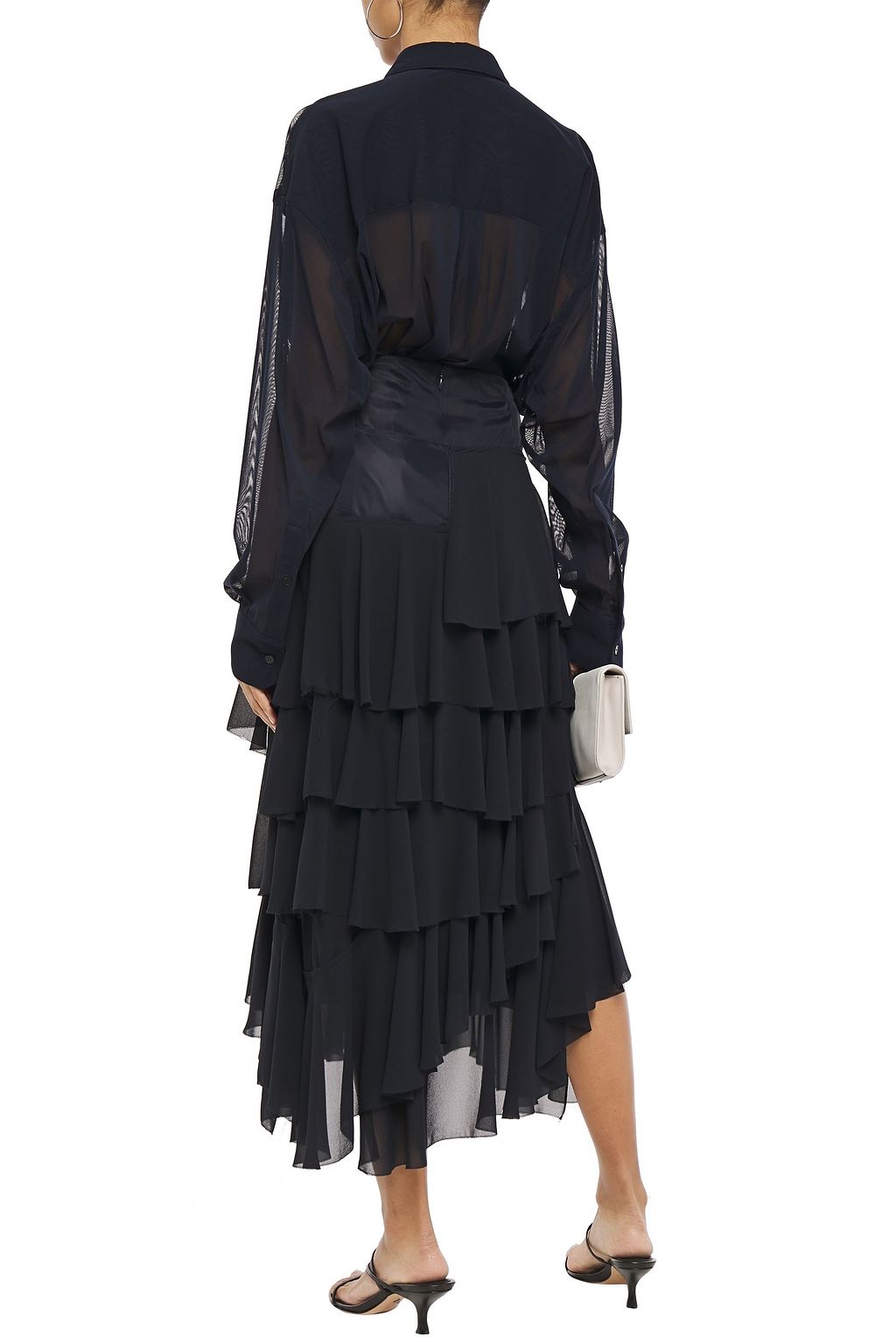 VICTORIA BECKHAM Asymmetric tiered georgette and organza midi skirt