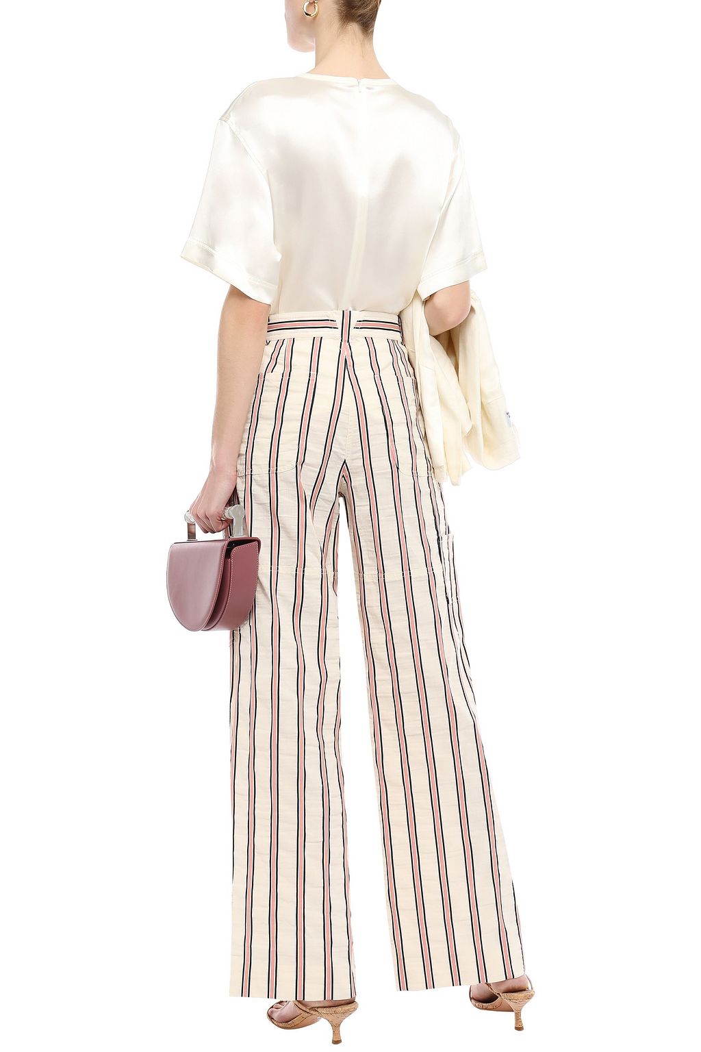 TORY BURCH Buddy crinkled cotton-blend jacquard wide-leg pants