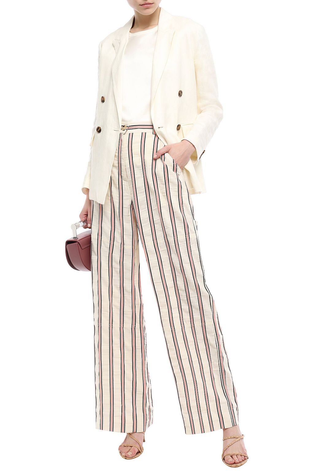 TORY BURCH Buddy crinkled cotton-blend jacquard wide-leg pants