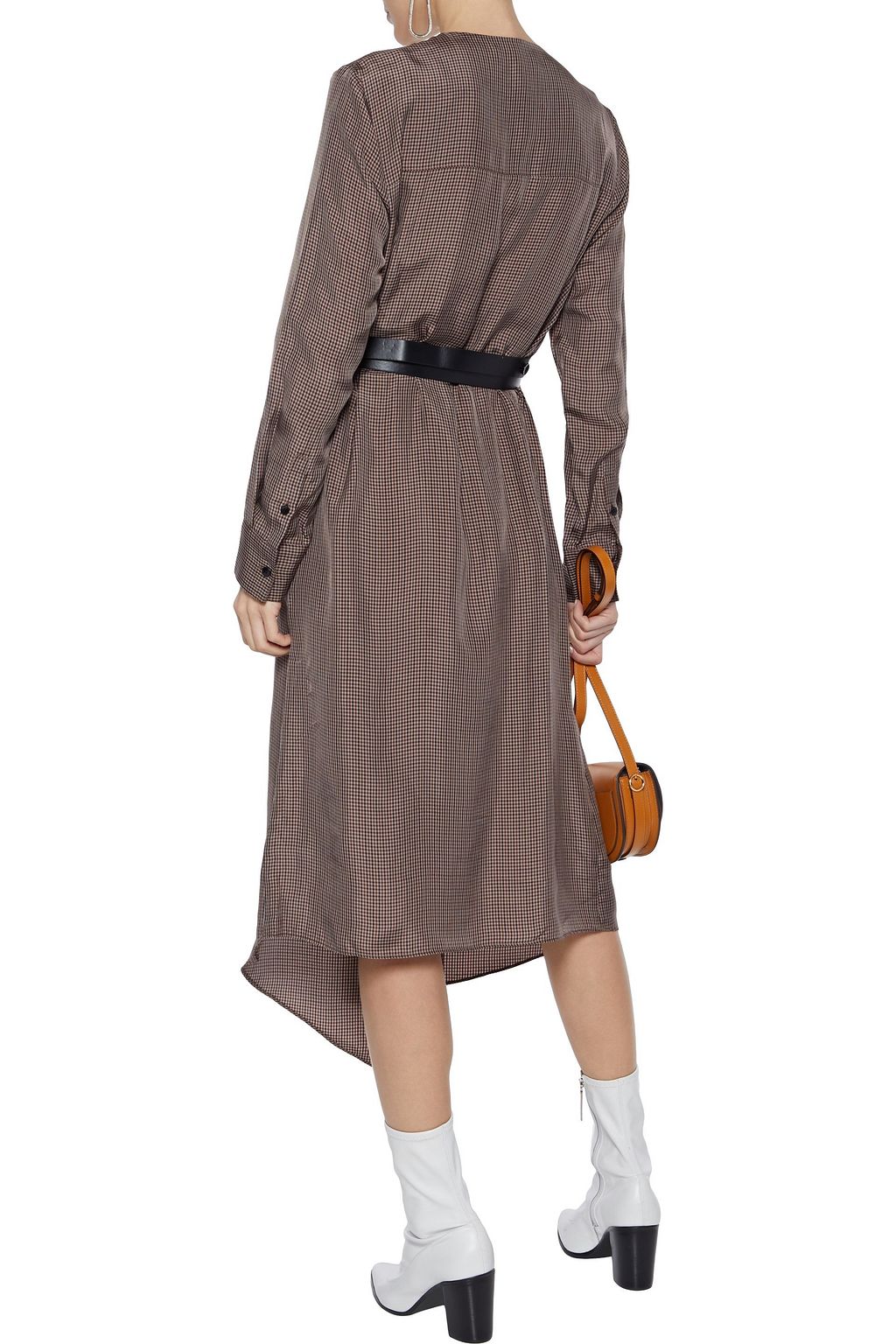 TIBI Walden wrap-effect checked satin-twill midi dress