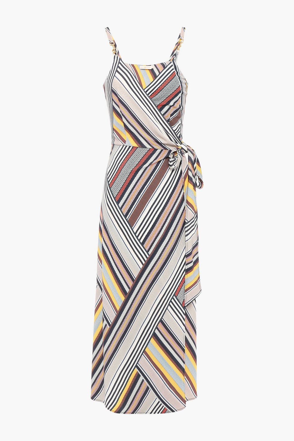 Multicolor Hook-embellished striped crepe-jersey midi wrap dress | Sale up  to 70% off | THE OUTNET | TORY BURCH | THE OUTNET
