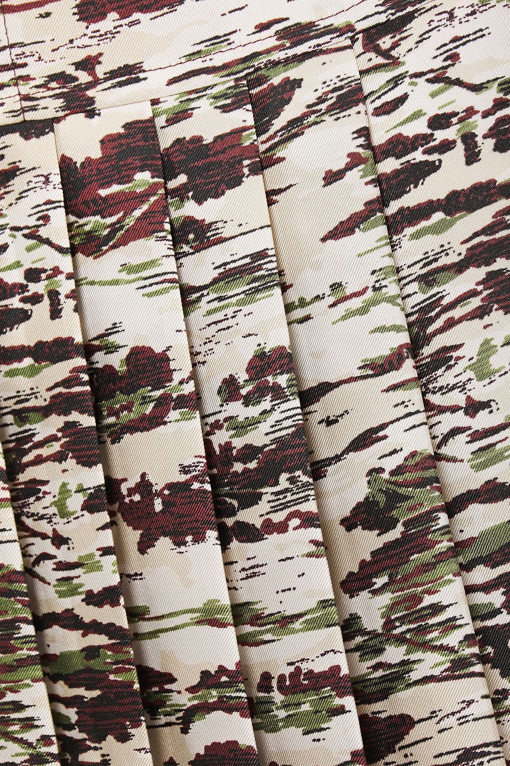VICTORIA BECKHAM Pleated printed silk-twill midi skirt