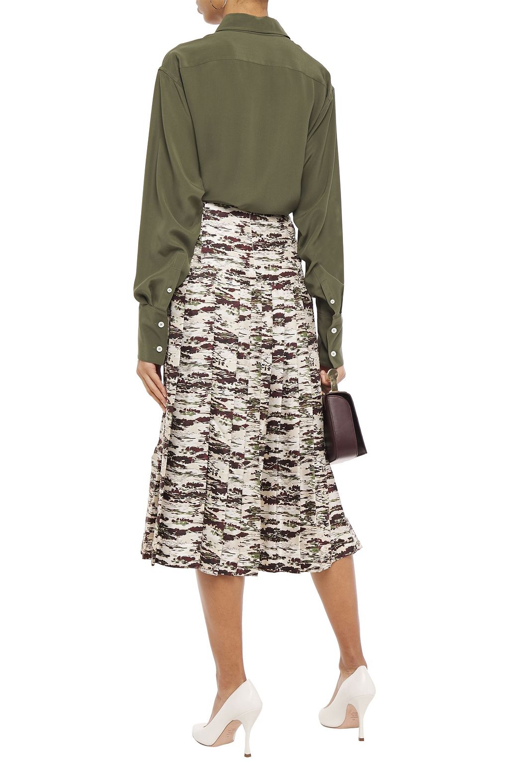 VICTORIA BECKHAM Pleated printed silk-twill midi skirt