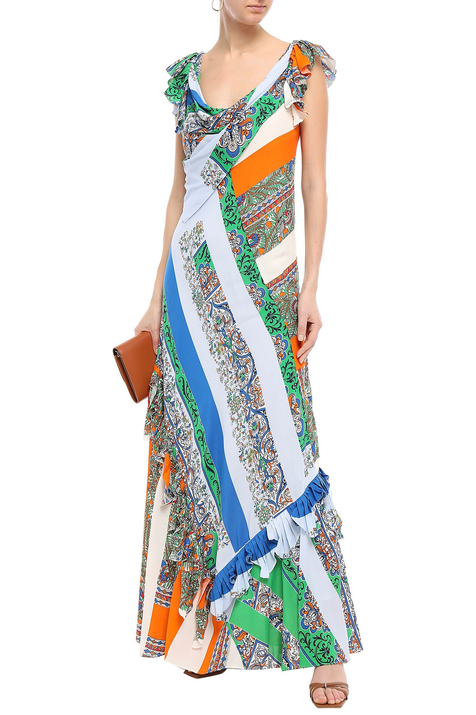 TORY BURCH Grand Voyage ruffled printed voile maxi dress