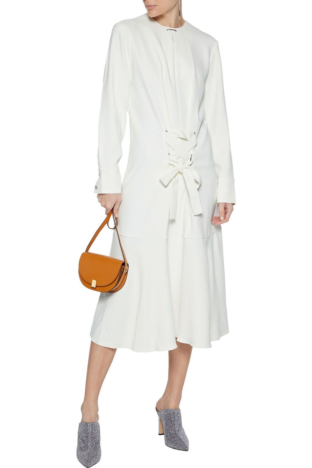 TIBI Lace-up stretch-twill midi dress