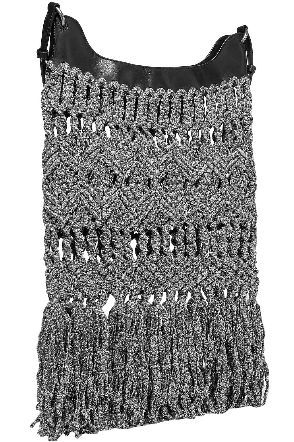 ISABEL MARANT Teomia leather-trimmed fringed metallic macramé shoulder bag