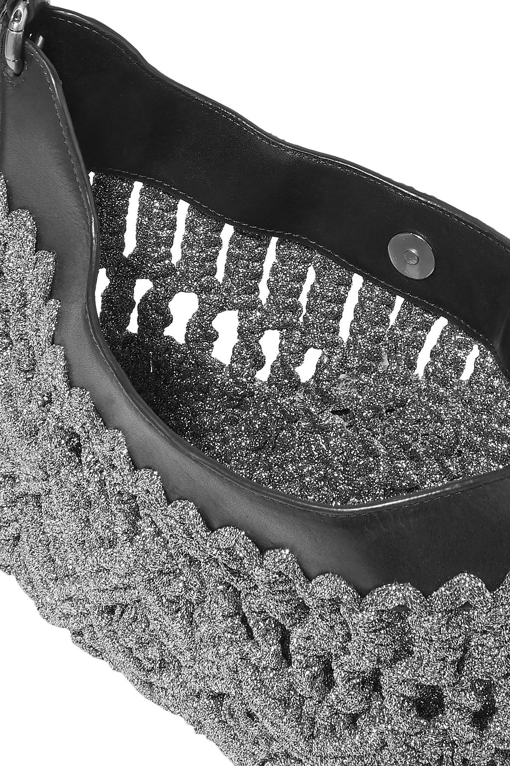 ISABEL MARANT Teomia leather-trimmed fringed metallic macramé shoulder bag