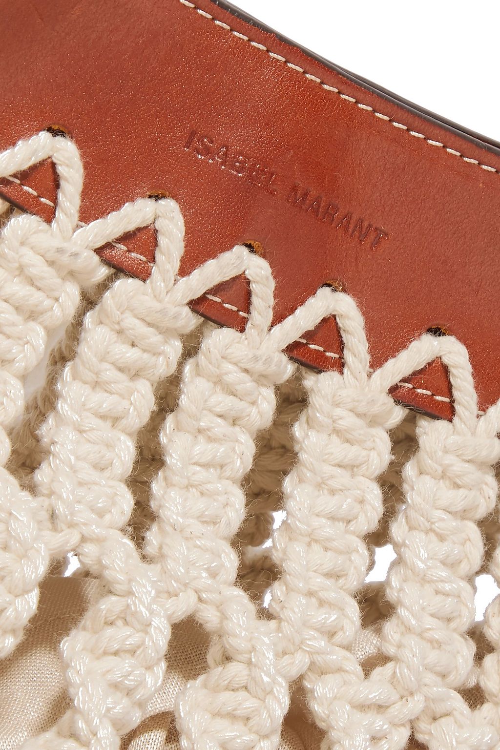 ISABEL MARANT Teomia leather-trimmed fringed macramé shoulder bag