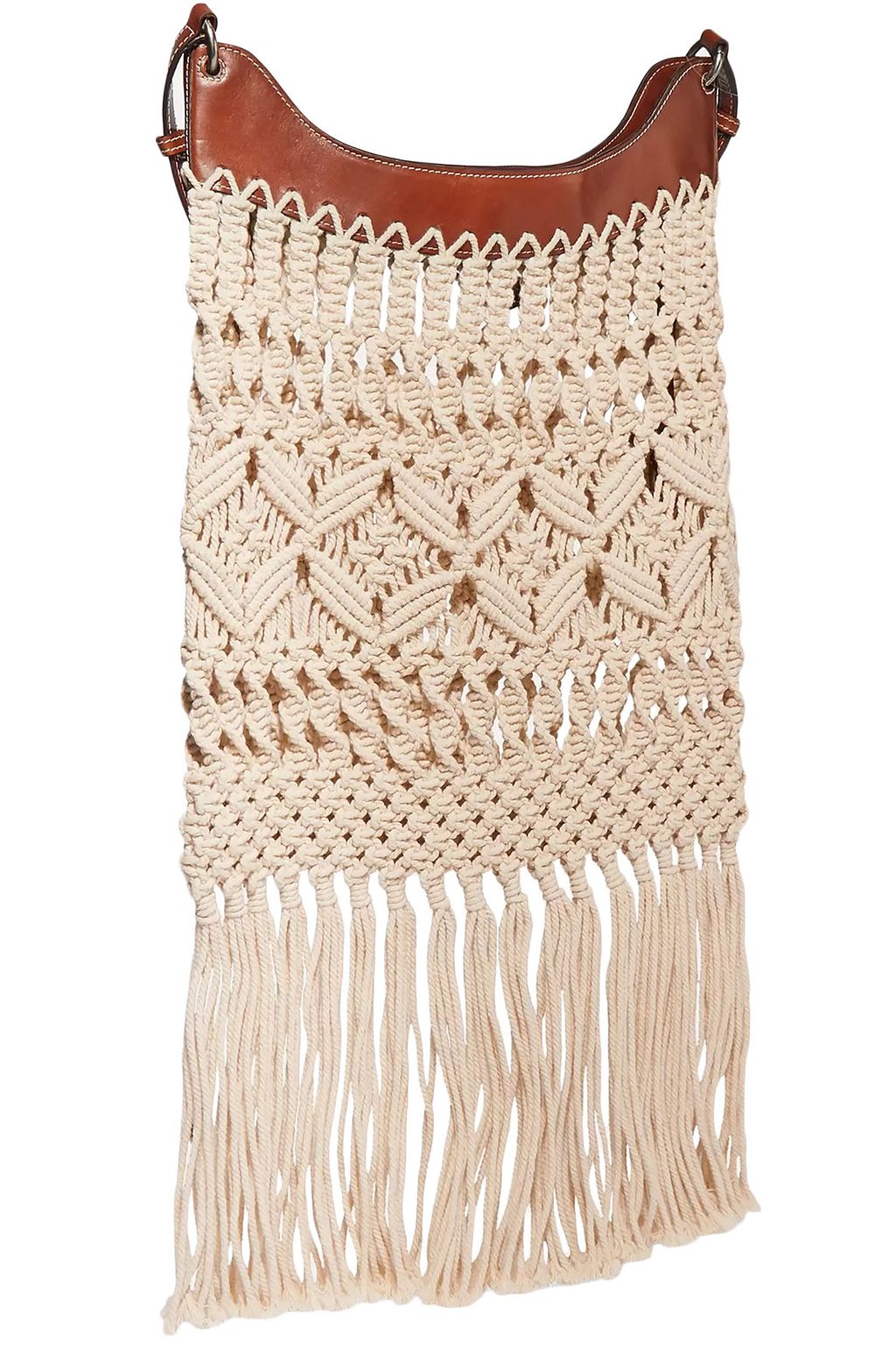 ISABEL MARANT Teomia leather-trimmed fringed macramé shoulder bag