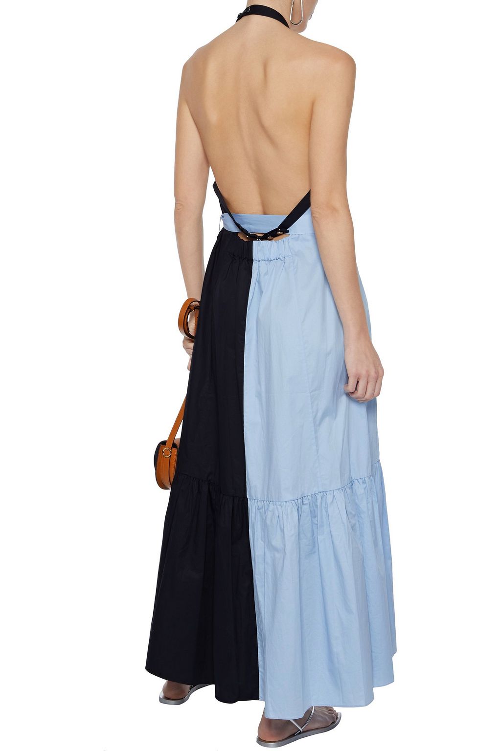 TIBI Two-tone coated cotton-poplin halterneck midi dress