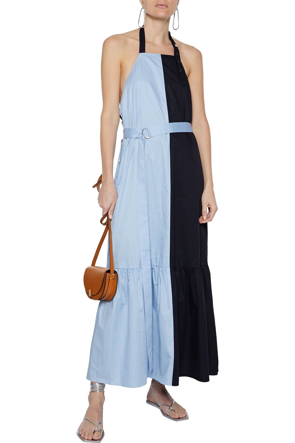 TIBI Two-tone coated cotton-poplin halterneck midi dress
