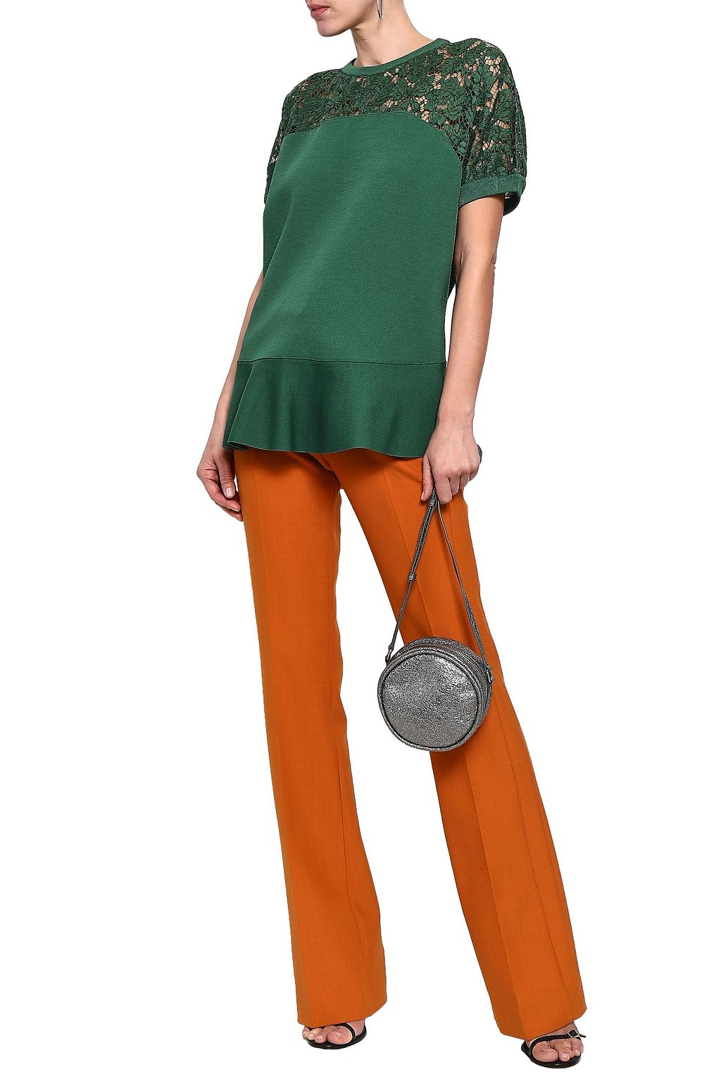 VALENTINO GARAVANI Corded lace-paneled stretch-knit top