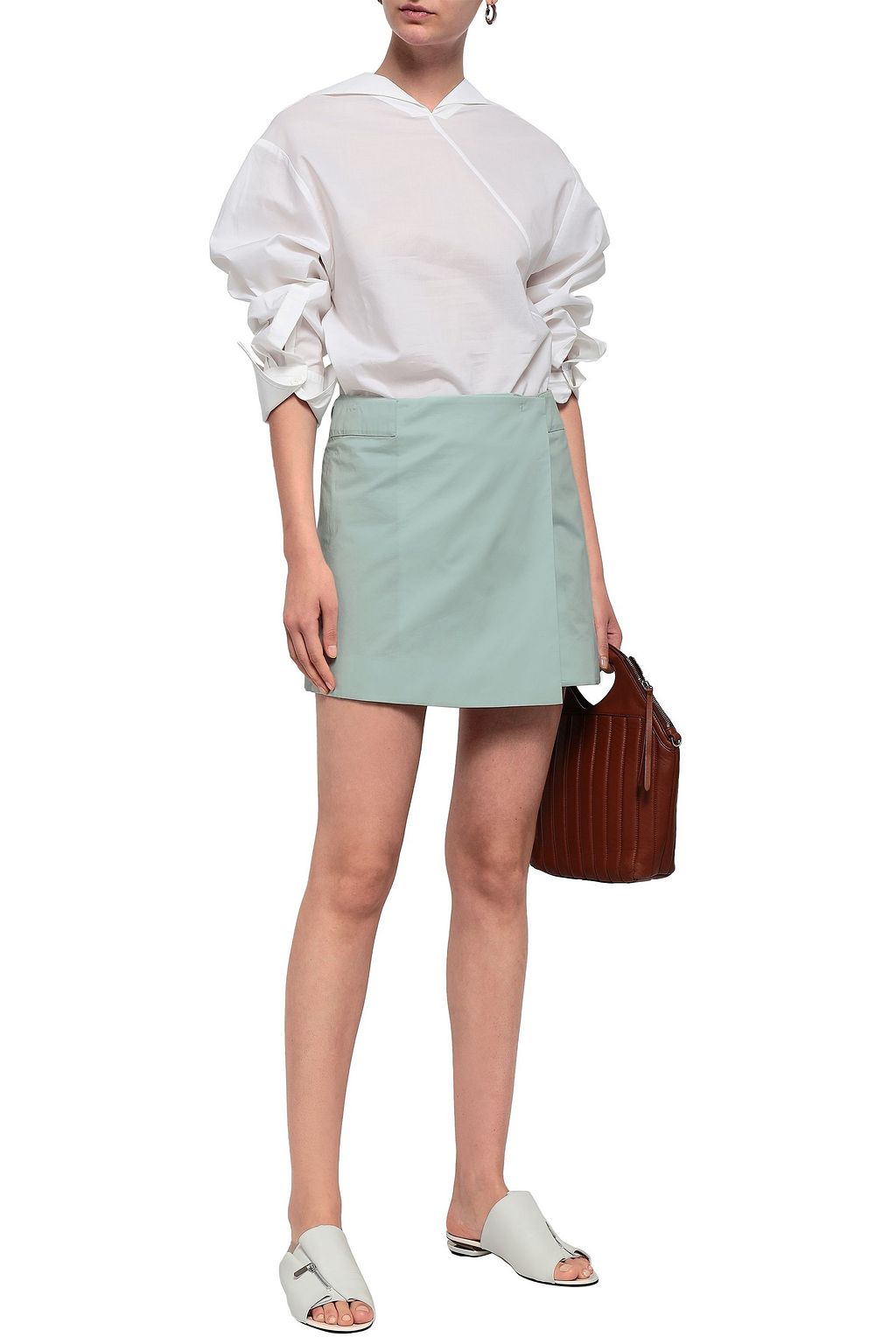 JOSEPH Zip-detailed cotton-poplin mini wrap skirt
