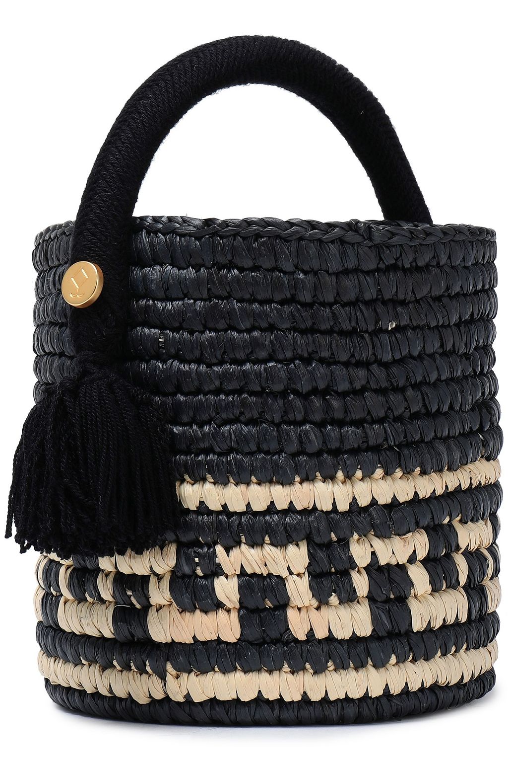 YOSUZI Vane tasseled woven straw bucket bag