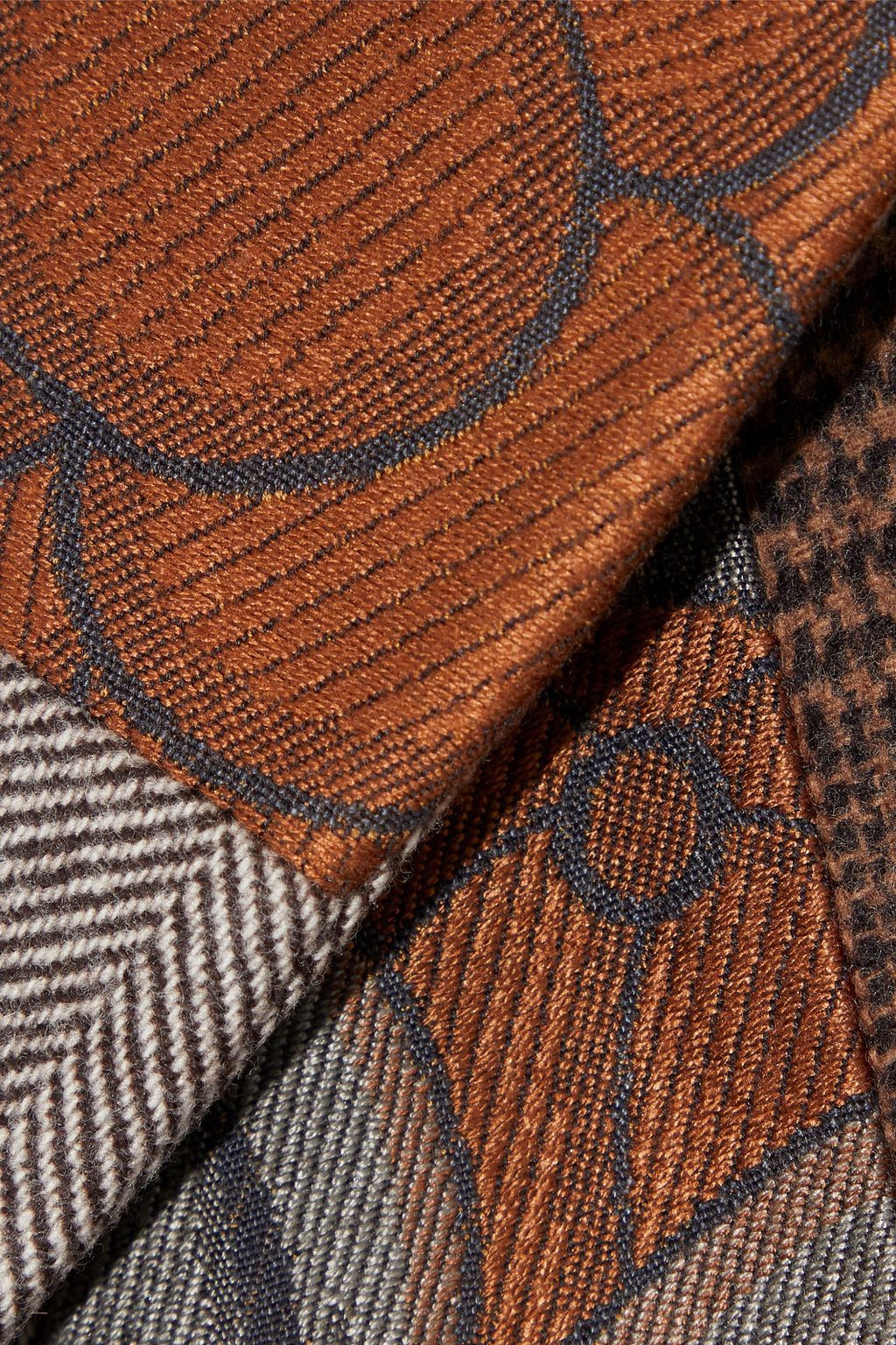 ETRO Patchwork wool-blend jacquard, velvet and tweed coat