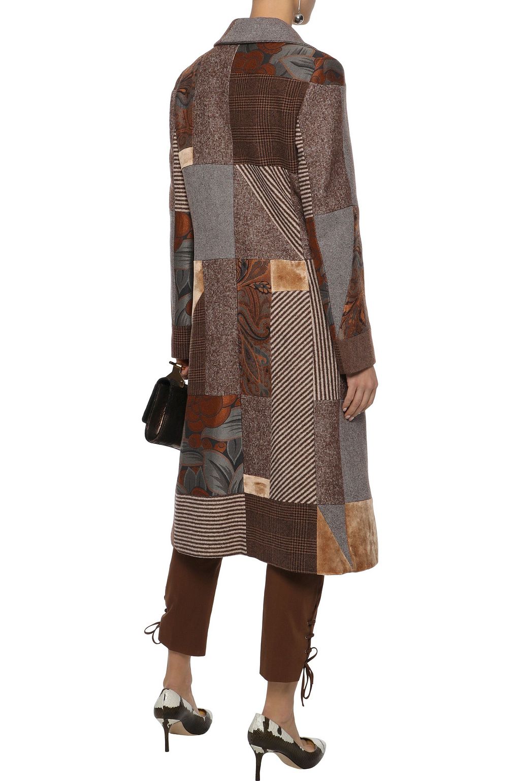 ETRO Patchwork wool-blend jacquard, velvet and tweed coat