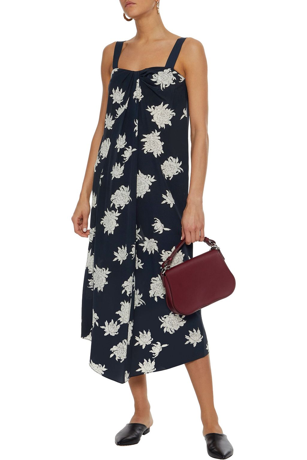 vince draped silk panel midi dress
