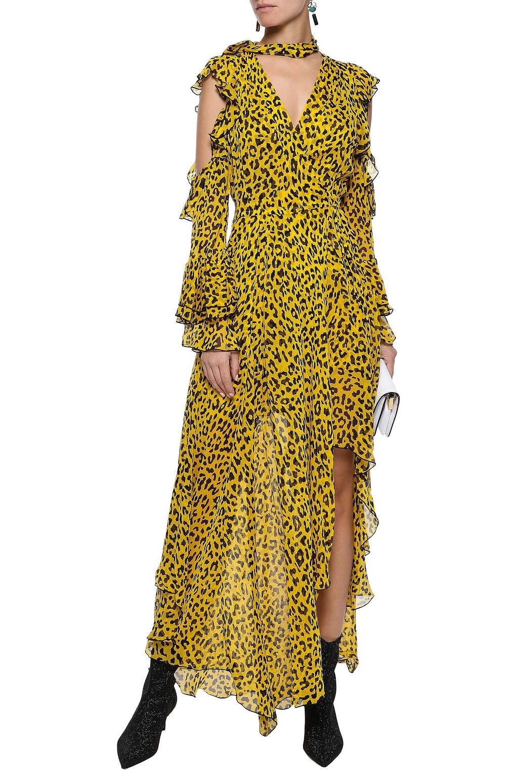 DIANE VON FURSTENBERG Cold-shoulder leopard-print silk-georgette maxi wrap dress