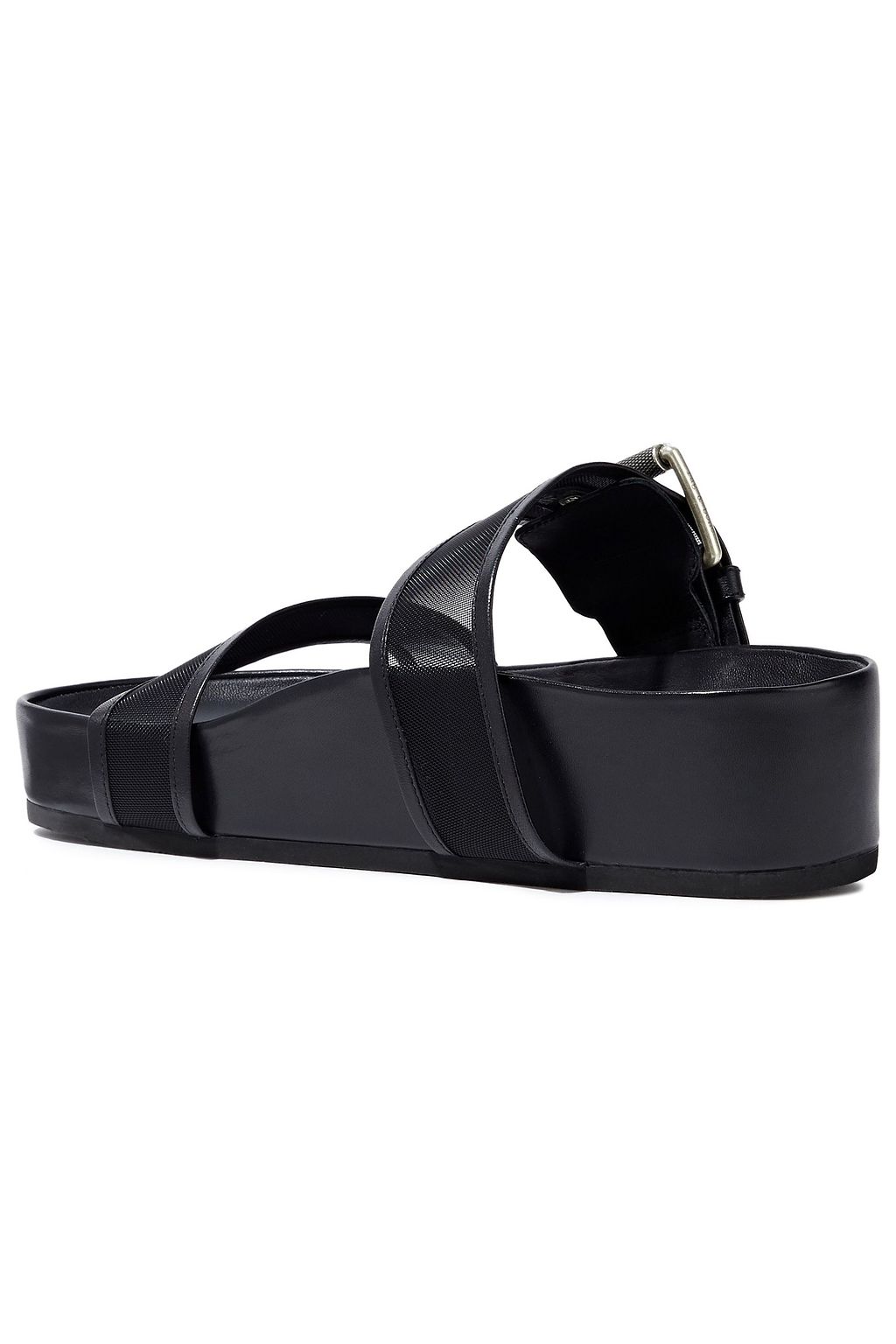 RAG & BONE Evin buckled leather-trimmed mesh platform slides