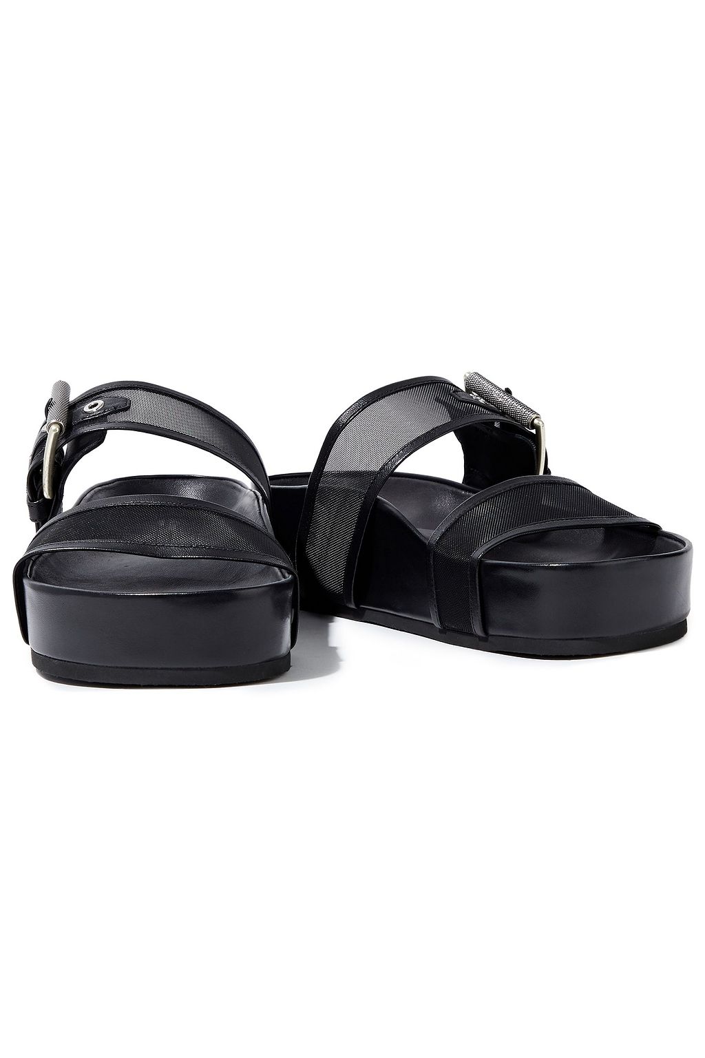 RAG & BONE Evin buckled leather-trimmed mesh platform slides