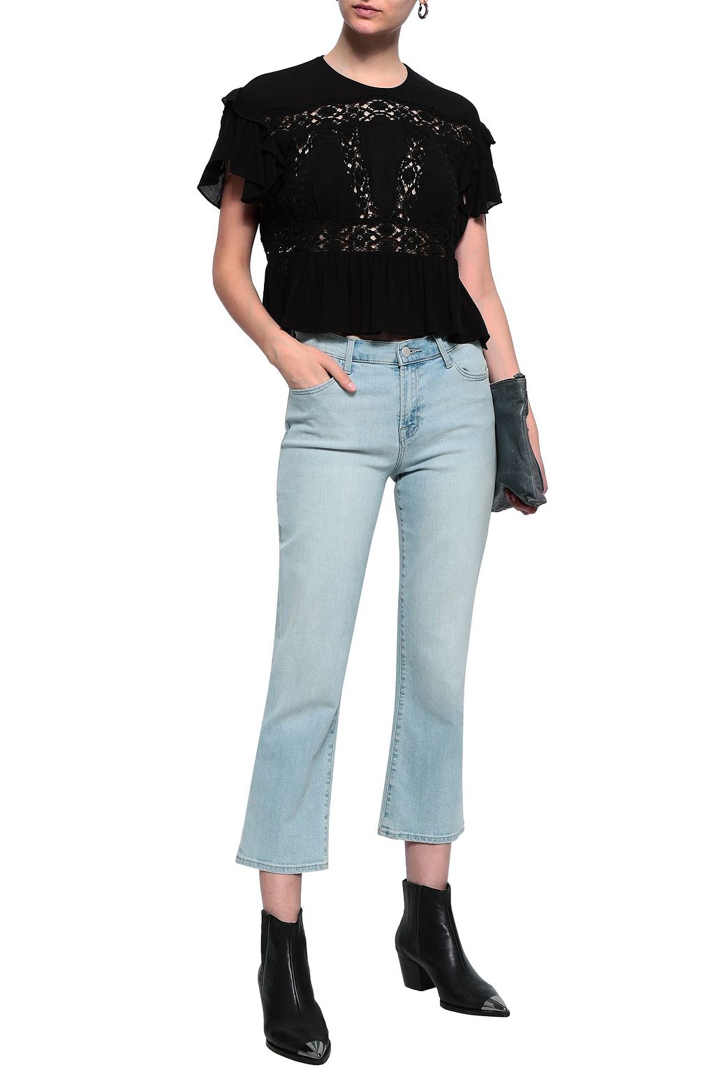 IRO Lucey crochet-paneled gauze peplum top
