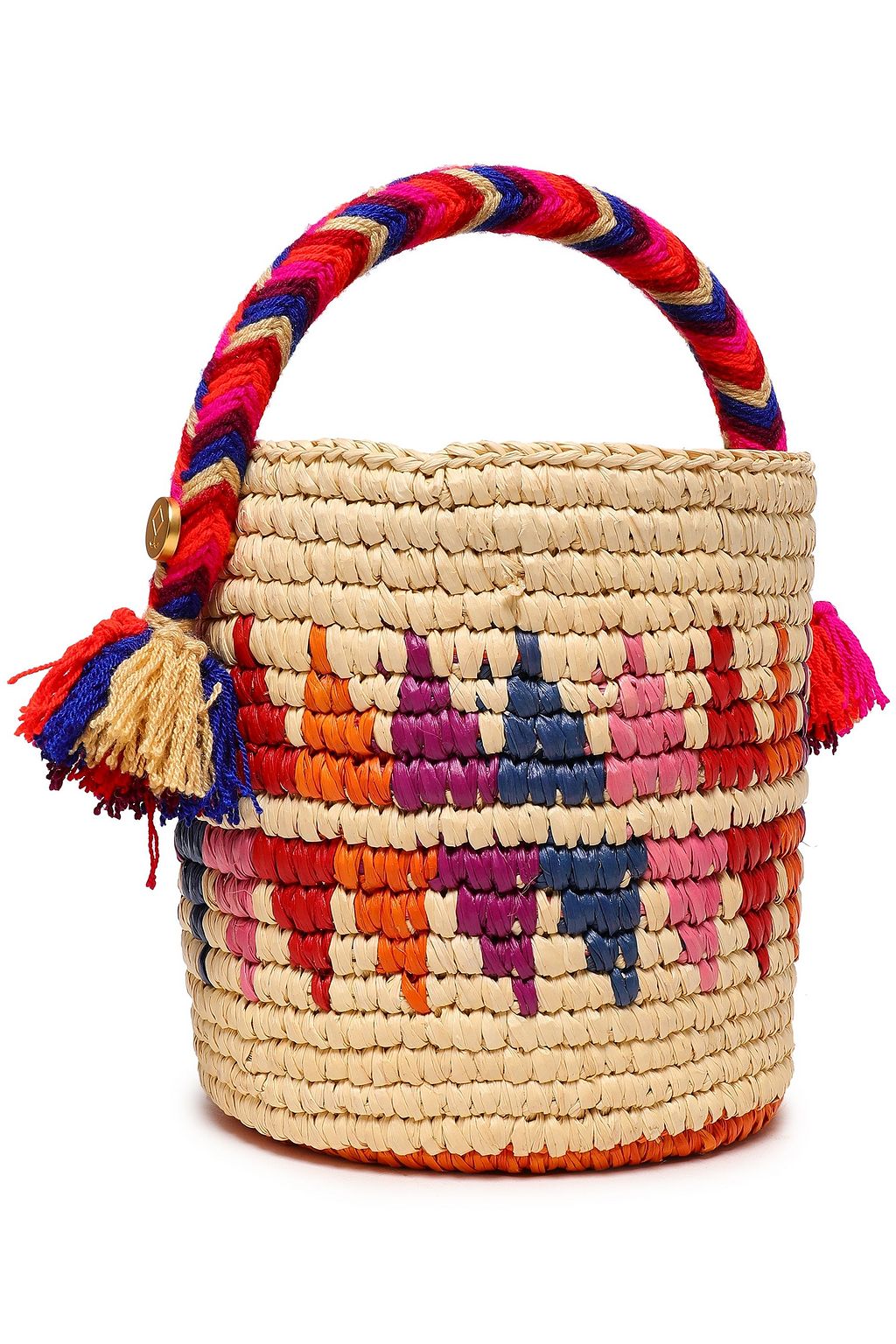YOSUZI Nini tasseled woven straw bucket bag THE