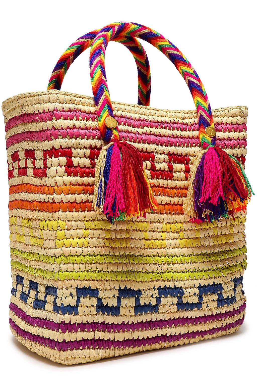 YOSUZI Iris tasseled woven straw tote
