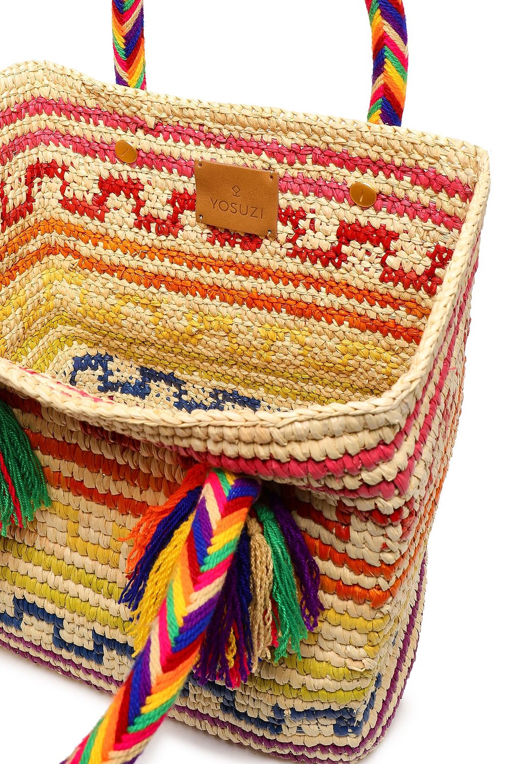 YOSUZI Iris tasseled woven straw tote