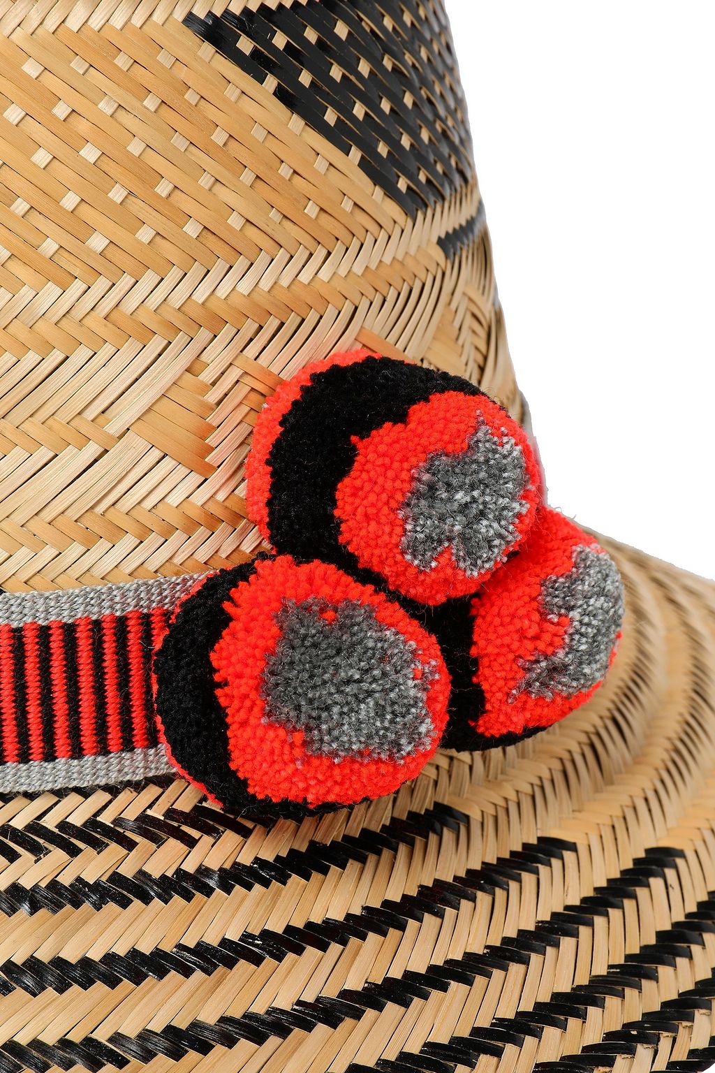 YOSUZI Pompom-embellished woven straw sunhat