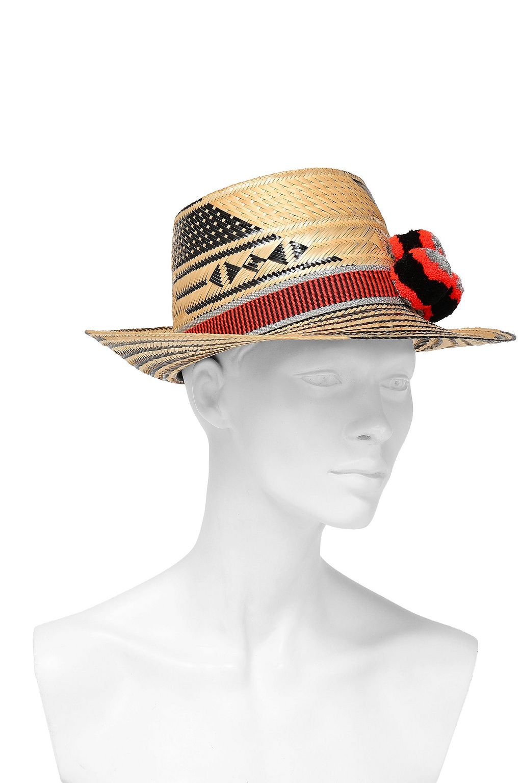 YOSUZI Pompom-embellished woven straw sunhat