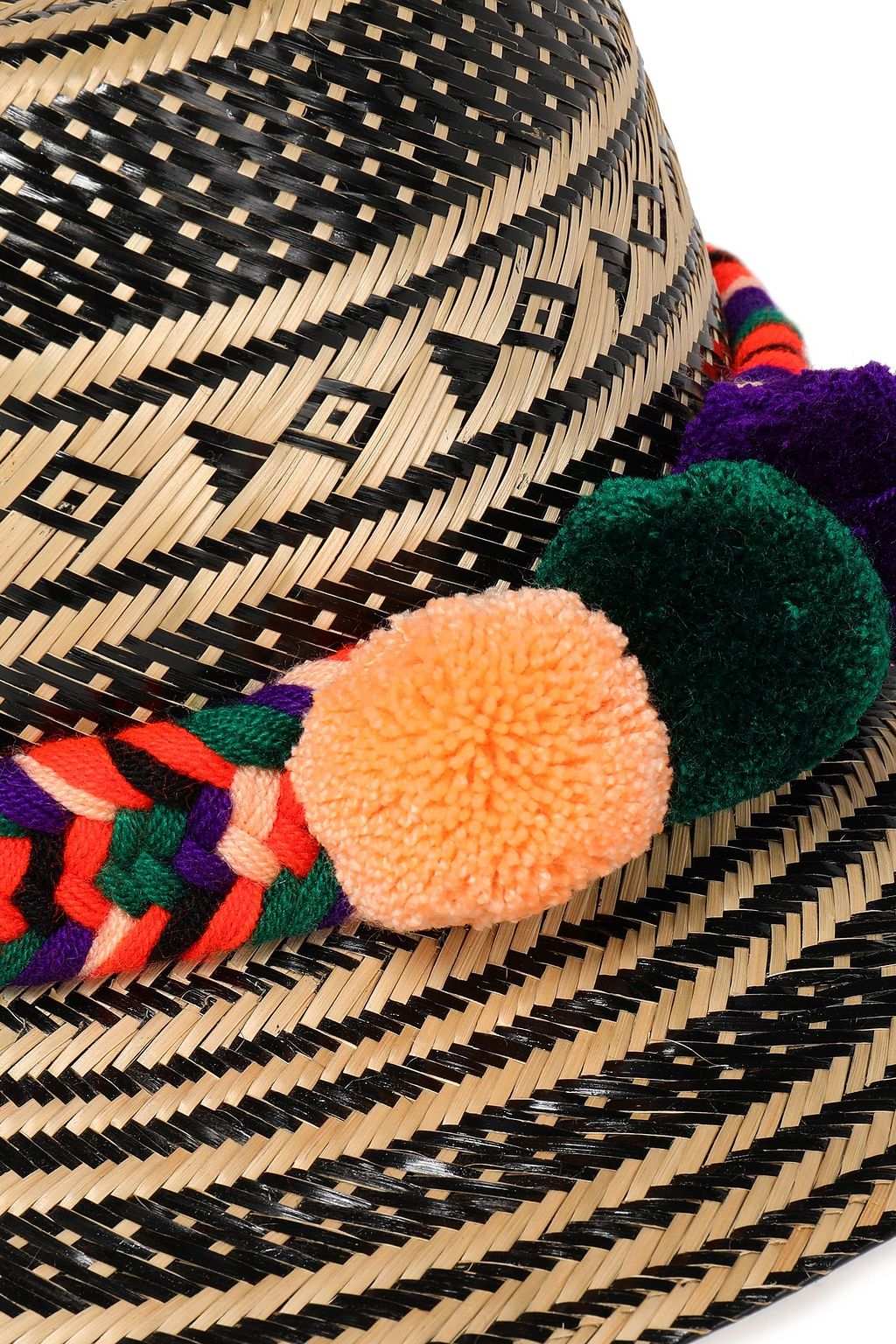 YOSUZI Pompom-embellished woven straw sunhat