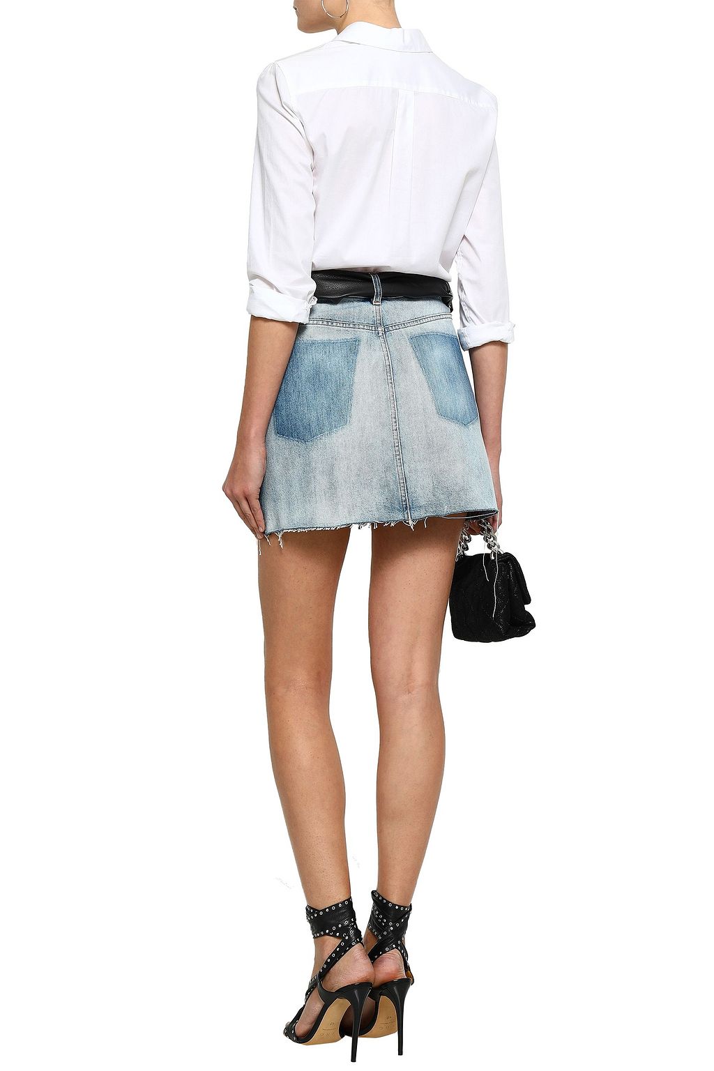IRO Frayed two-tone denim mini skirt