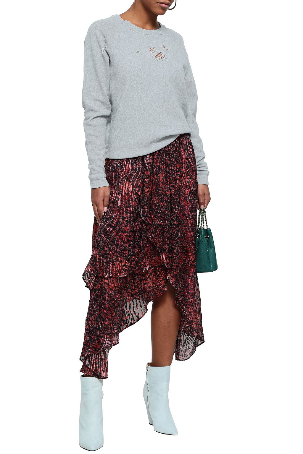 IRO Uprile printed distressed French cotton-terry sweatshirt