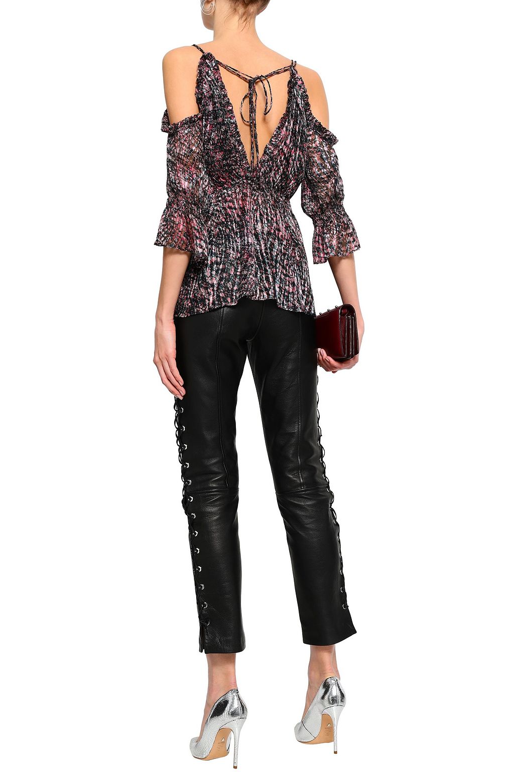 IRO Eldan cold-shoulder printed devoré-chiffon top
