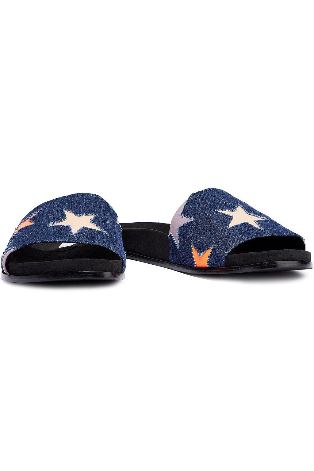 STELLA MCCARTNEY Laser-cut faux leather and denim slides