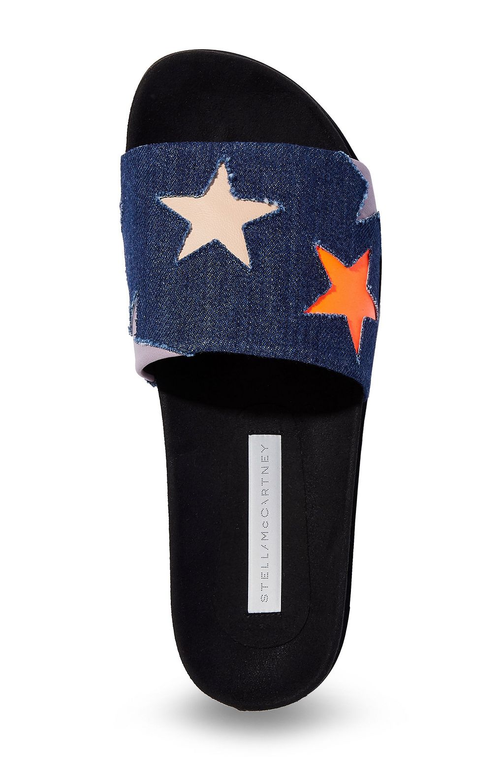 STELLA MCCARTNEY Laser-cut faux leather and denim slides