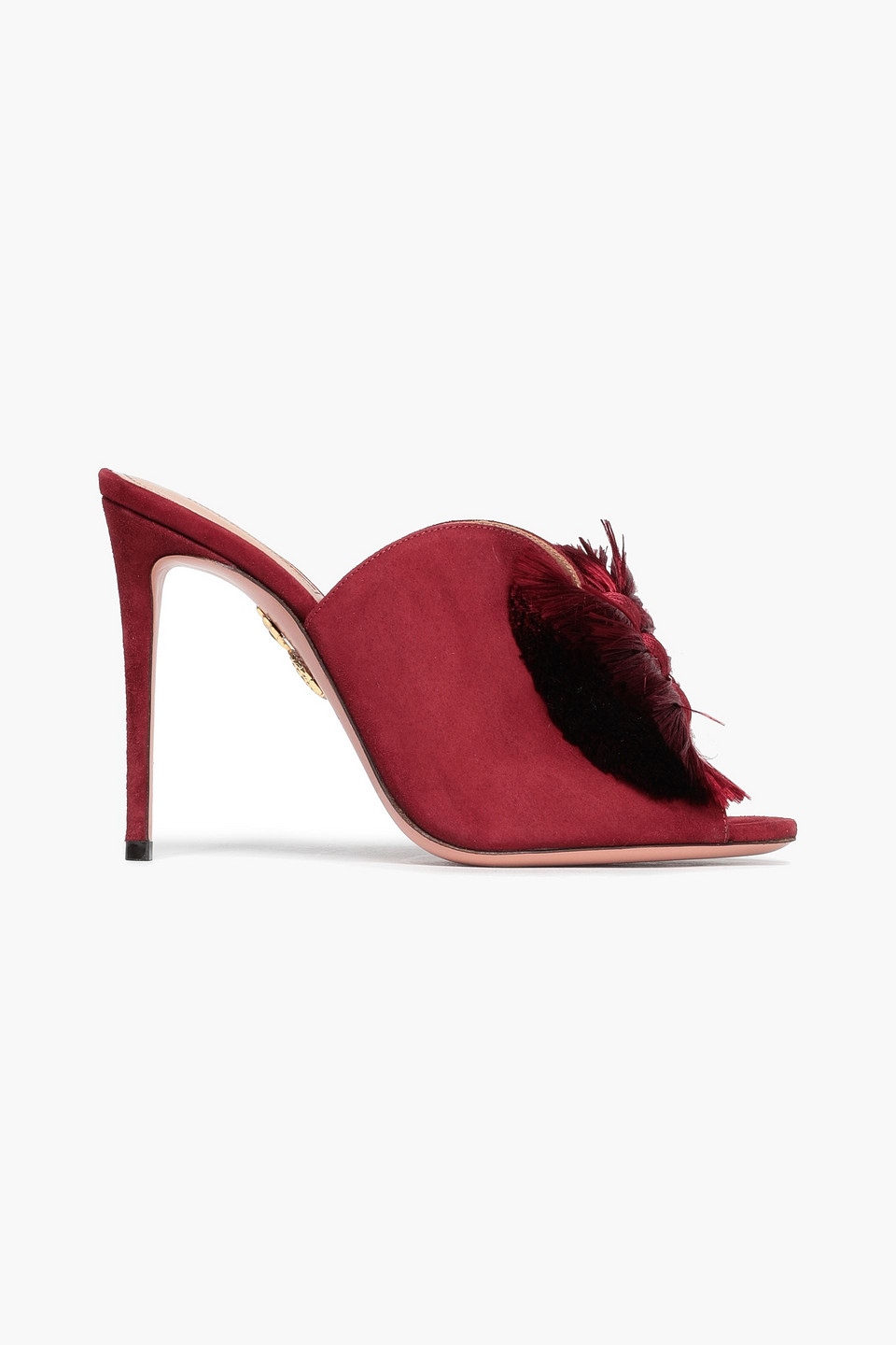 Aquazzura Woman Lotus Blossom 105 Tasseled Suede Mules Crimson Size 37