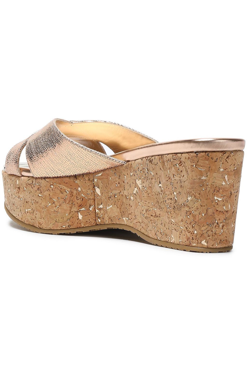 JIMMY CHOO Metallic snake-effect leather wedge sandals