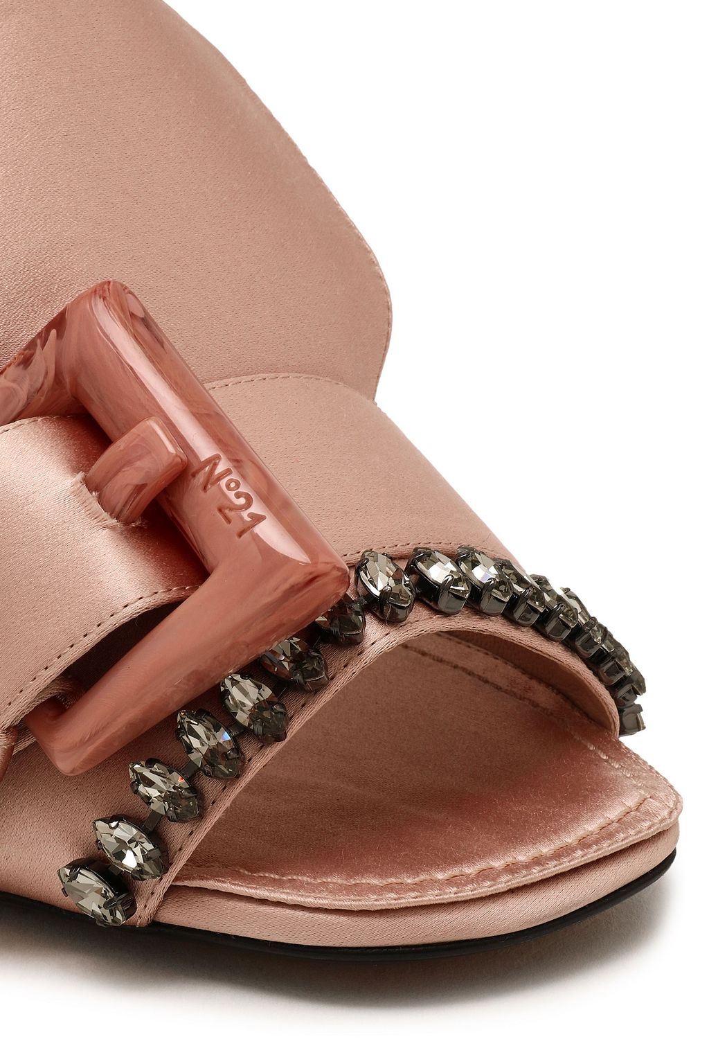 N°21 Crystal-embellished buckled satin mules