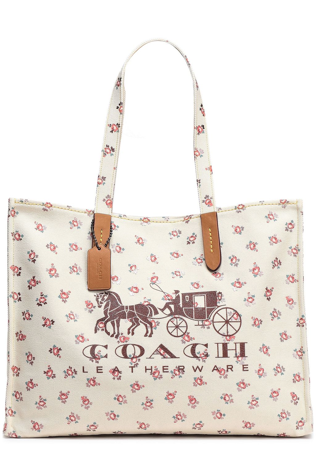 coach canvas tote with leather trim