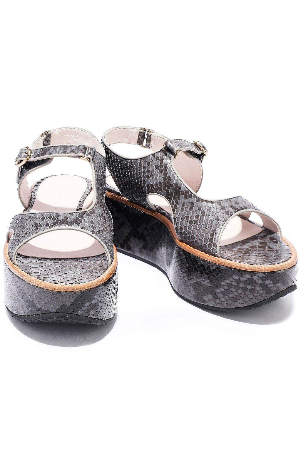 VICTORIA BECKHAM Cutout python platform sandals
