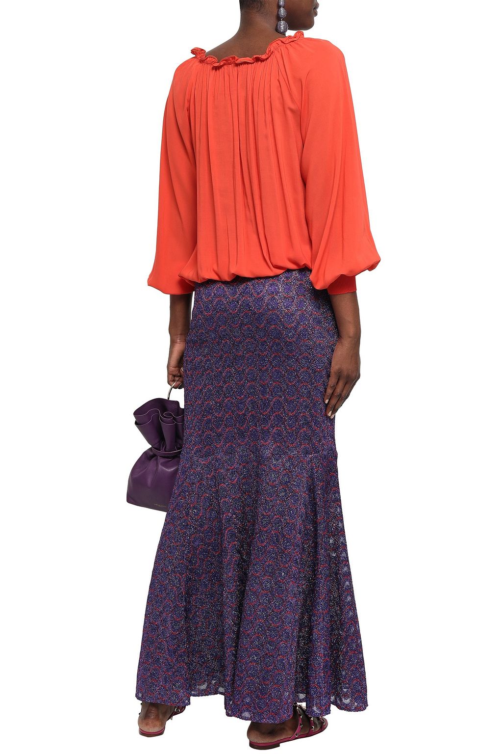 MISSONI Flared metallic crochet-knit maxi skirt