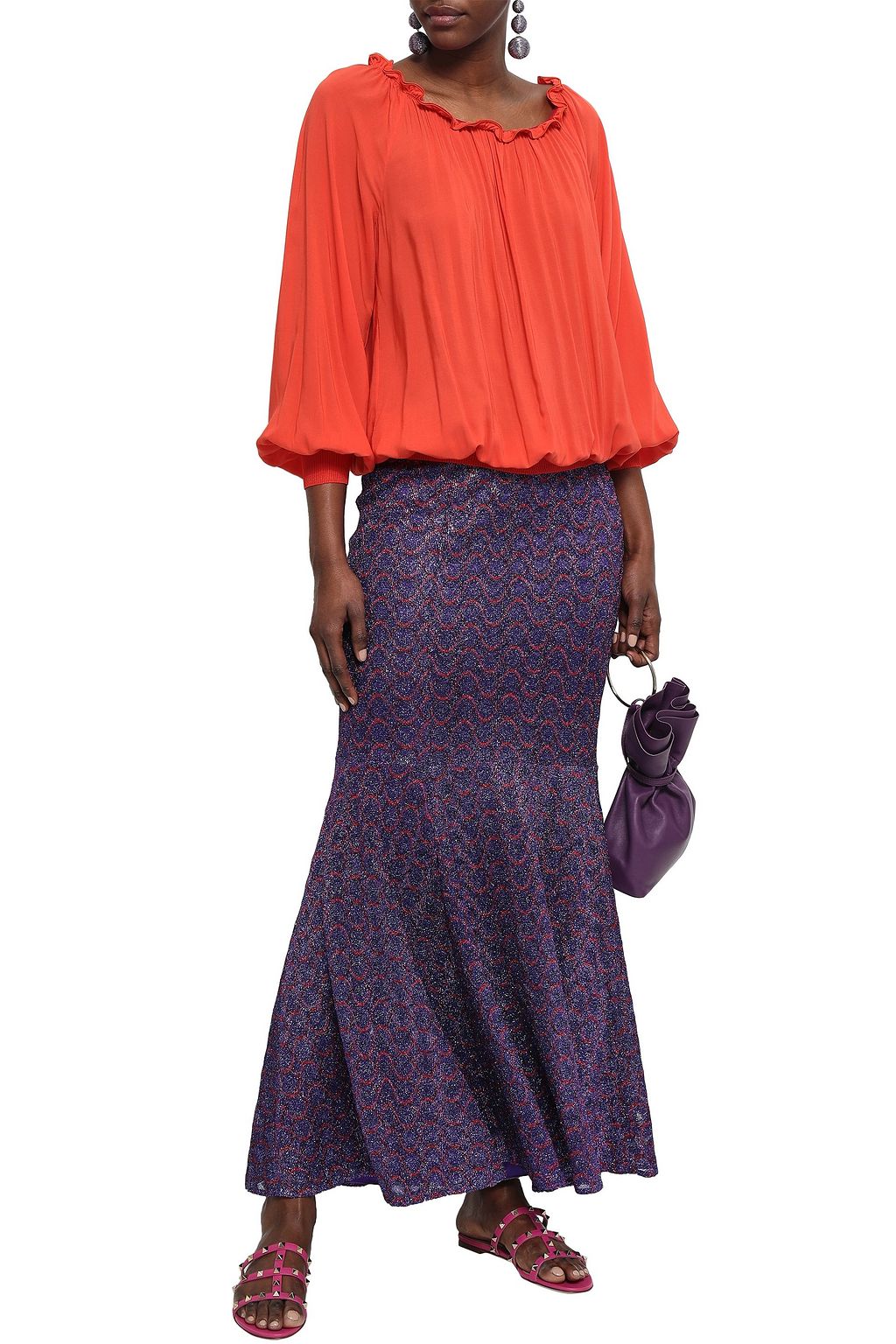 MISSONI Flared metallic crochet-knit maxi skirt