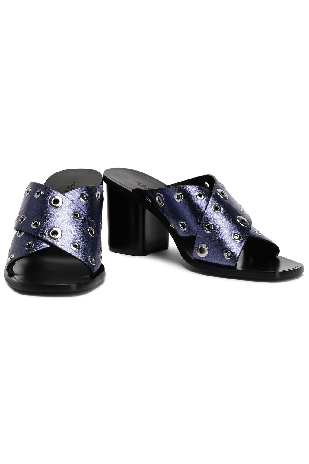 RAG & BONE Eyelet-embellished metallic leather mules