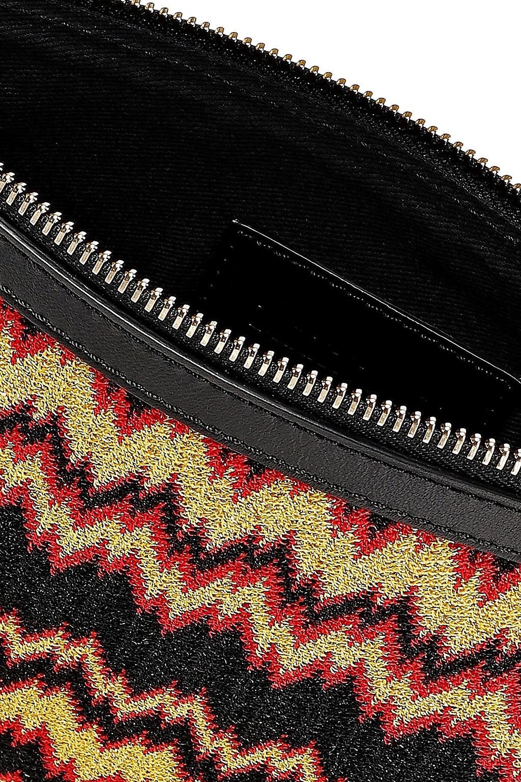 MISSONI Leather-trimmed metallic crochet-knit pouch