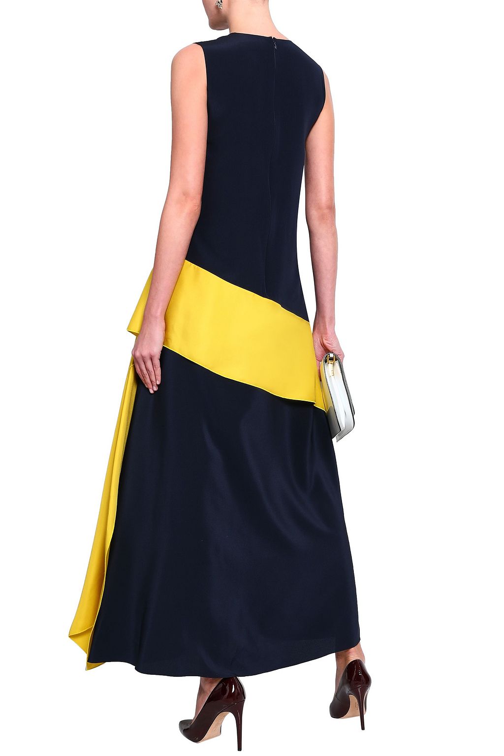 ROKSANDA Draped color-block silk-twill and crepe de chine maxi dress