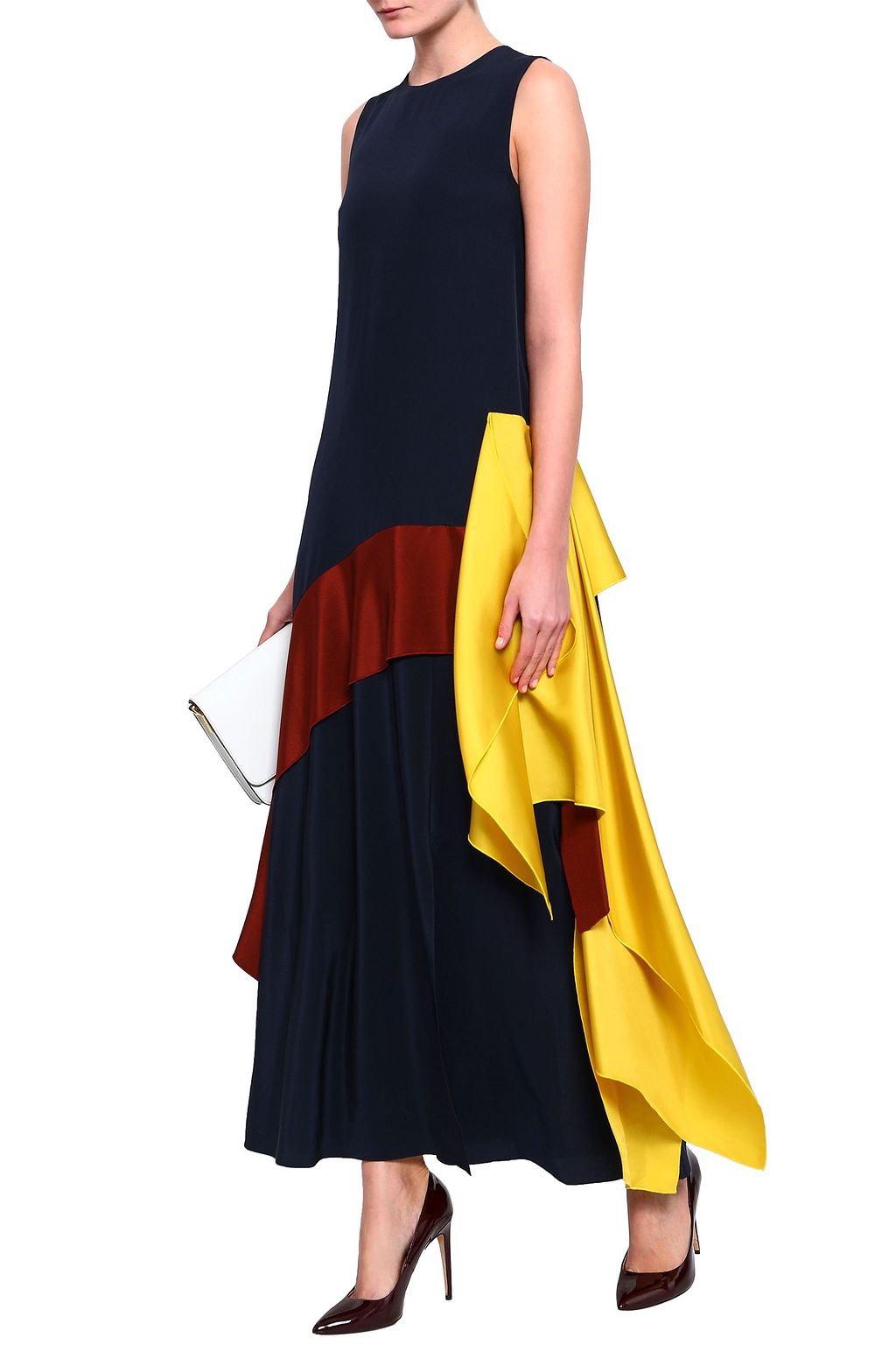 ROKSANDA Draped color-block silk-twill and crepe de chine maxi dress