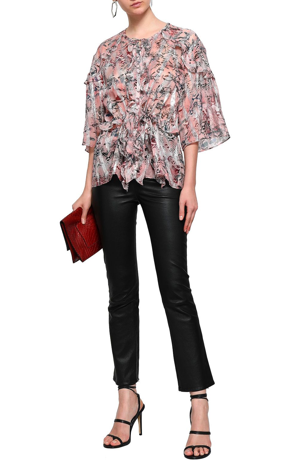 IRO Metallic fil coupé printed silk-blend blouse