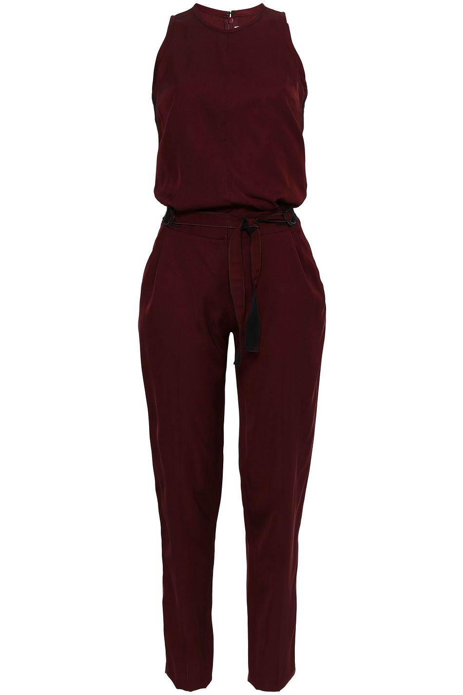 burgundy satin jumpsuit