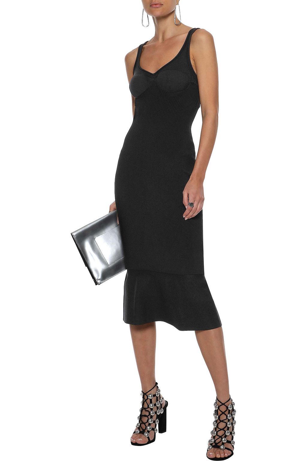 ALEXANDER WANG Ruffled ribbed cotton-blend midi dress